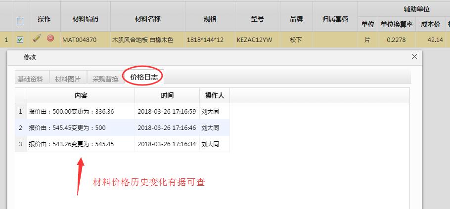 材料價格日志